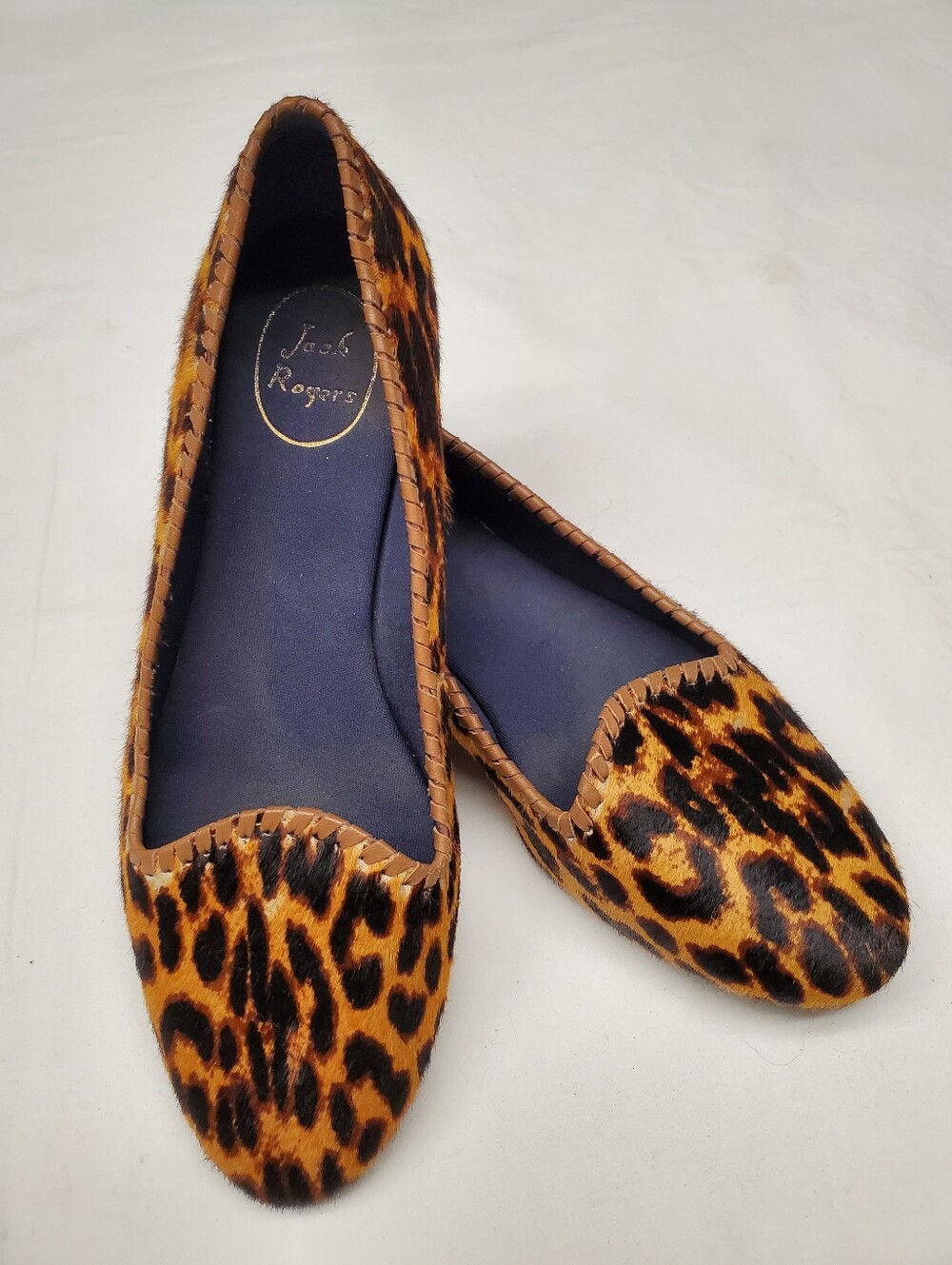 Jack Rogers Leopard Calf Hair Whipstitch Ballet Flat Size 8 Hair On Leather